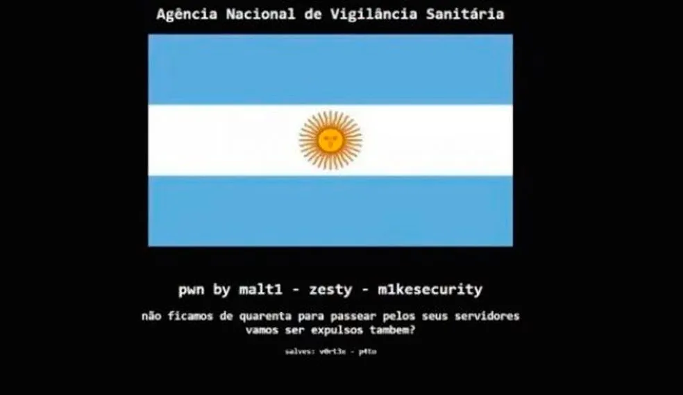 Imagem ilustrativa da imagem Anvisa tem página hackeada com bandeira da Argentina