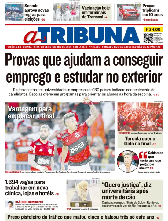 Imagem ilustrativa da imagem Clique aqui e veja os destaques do jornal A Tribuna desta quinta