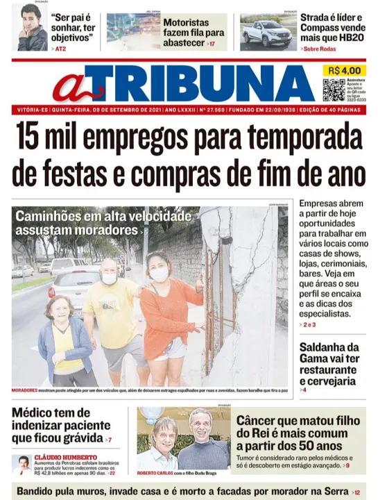 Imagem ilustrativa da imagem Clique aqui e veja os destaques do jornal A Tribuna desta quinta