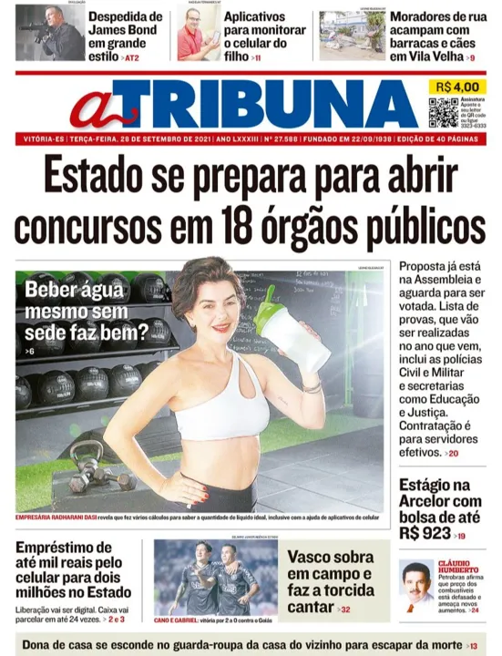 Imagem ilustrativa da imagem Clique aqui e veja os destaques do jornal A Tribuna desta terça