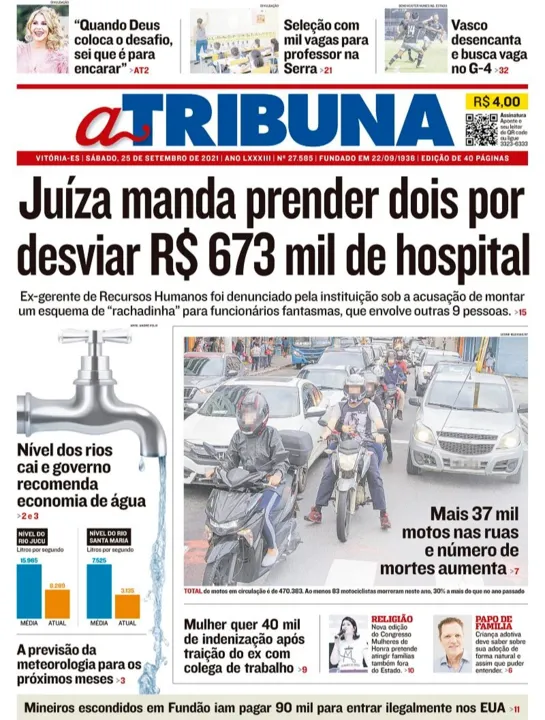 Imagem ilustrativa da imagem Clique aqui e veja os destaques do jornal A Tribuna deste sábado