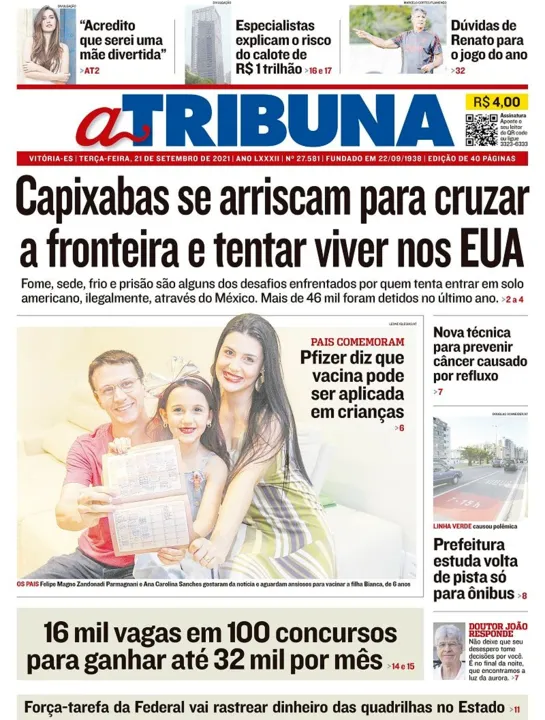 Imagem ilustrativa da imagem Clique aqui e veja os destaques do jornal A Tribuna desta terça