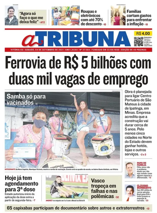 Imagem ilustrativa da imagem Confira os destaques do Jornal A Tribuna deste sábado