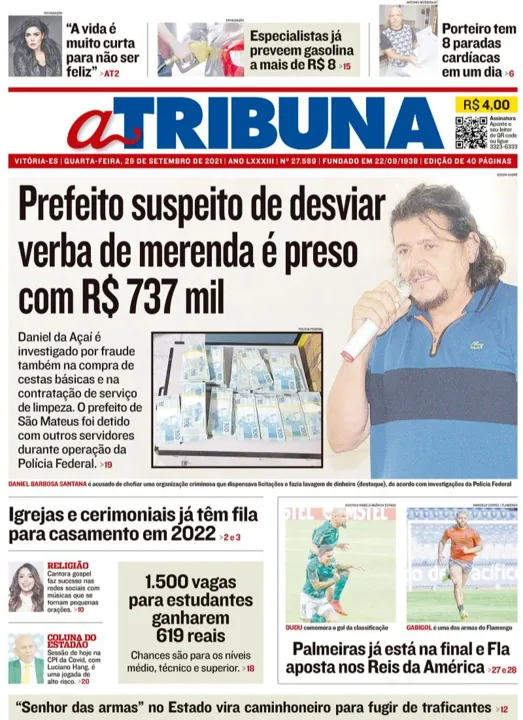 Imagem ilustrativa da imagem Clique aqui e veja os destaques do jornal A Tribuna desta quarta