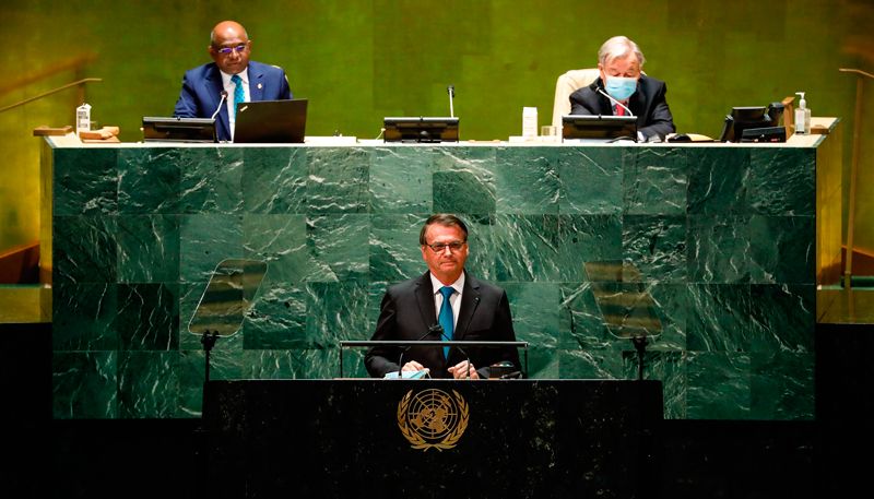O presidente Jair Bolsonaro, durante a sessão de debates da 76ª Assembleia Geral das Nações Unidas (ONU) (Foto: Alan Santos/PR)