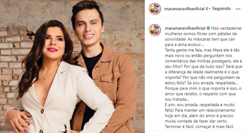 Mara Maravilha com o namorado em post sobre diferença de idade (Foto: Reprodução/Instagram)