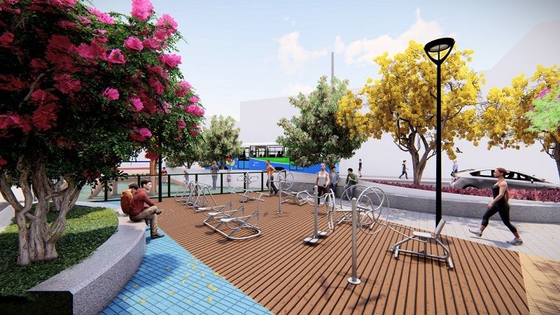 Academia Popular da nova pracinha de Campo Grande vai contar com aparelhos para moradores se exercitarem. (Foto: Divulgação/ Prefeitura de Cariacica)