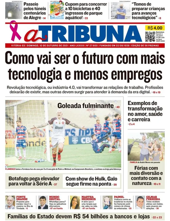 Imagem ilustrativa da imagem Clique aqui e veja os destaques do jornal A Tribuna deste domingo