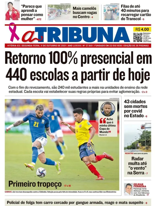 Imagem ilustrativa da imagem Clique aqui e veja os destaques do jornal A Tribuna desta segunda-feira