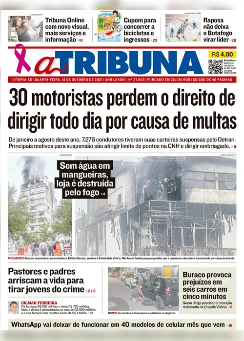 Imagem ilustrativa da imagem Clique aqui e veja os destaques do jornal A Tribuna desta quarta