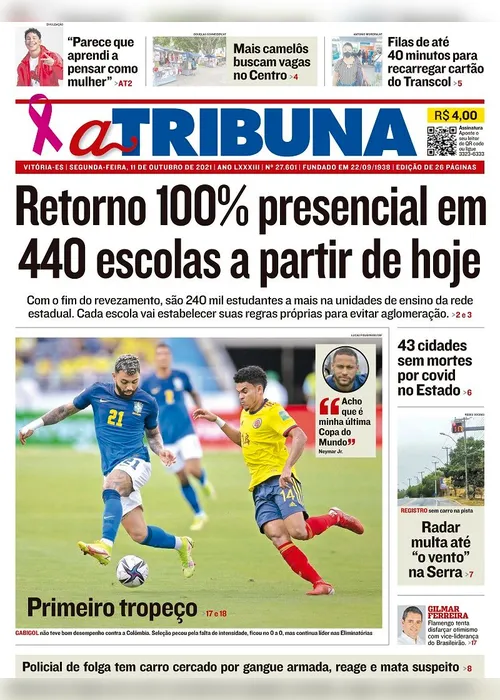 Imagem ilustrativa da imagem Clique aqui e veja os destaques do jornal A Tribuna desta segunda-feira