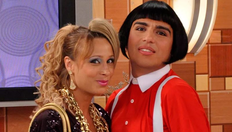 Caíque com Katiuscia Canoro no "Zorra Total" (Foto: João Cotta / TV Globo)