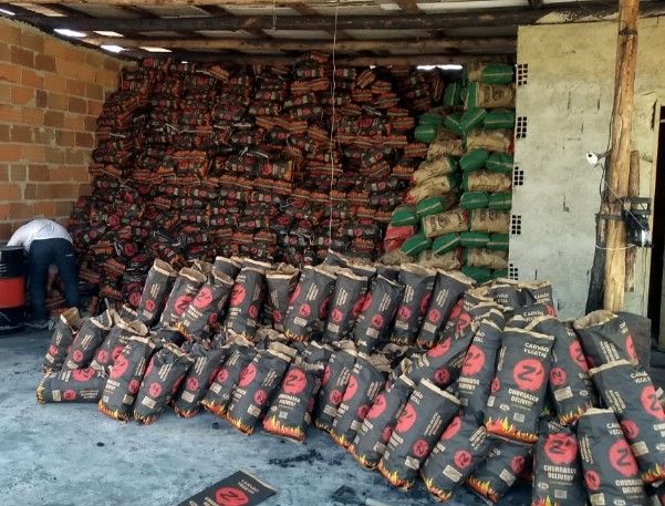 Sacos de carvão apreendidos (Foto: Divulgação Polícia Militar )